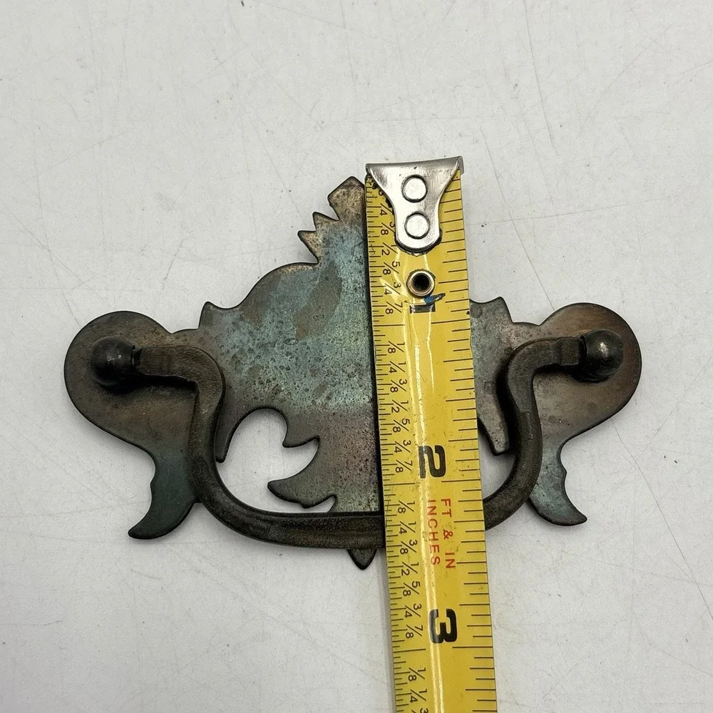 Vintage Drawer Pulls Set 3 Brass Patina Handles 2 Large 1 Small